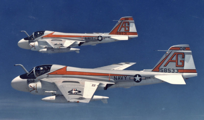 Grumman A-6E Intruders from Attack Squadron VA-65 “Tigers” in August 1972.